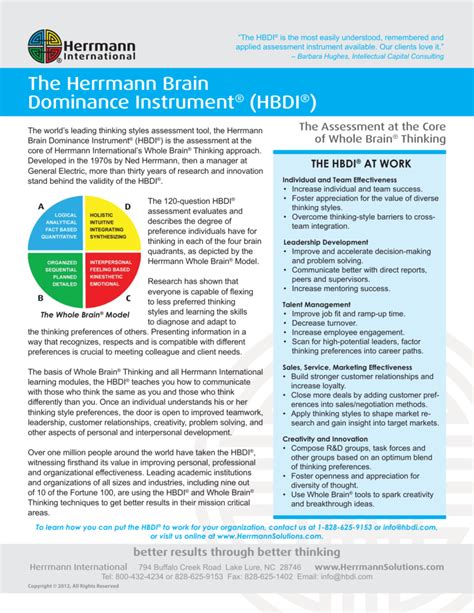 hbdi thinker portal|HBDI (Herrmann Brain Dominance Instrument)® Assessment.